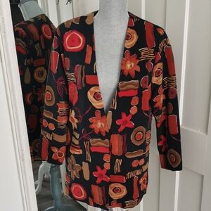 Vintage 90s womens floral artsy art deco jacket. Size Large